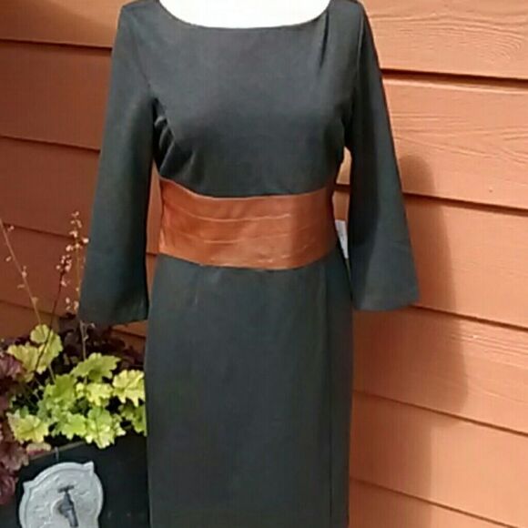 Venus Gray Knit Dress with Faux Leather - Picture 1 of 6